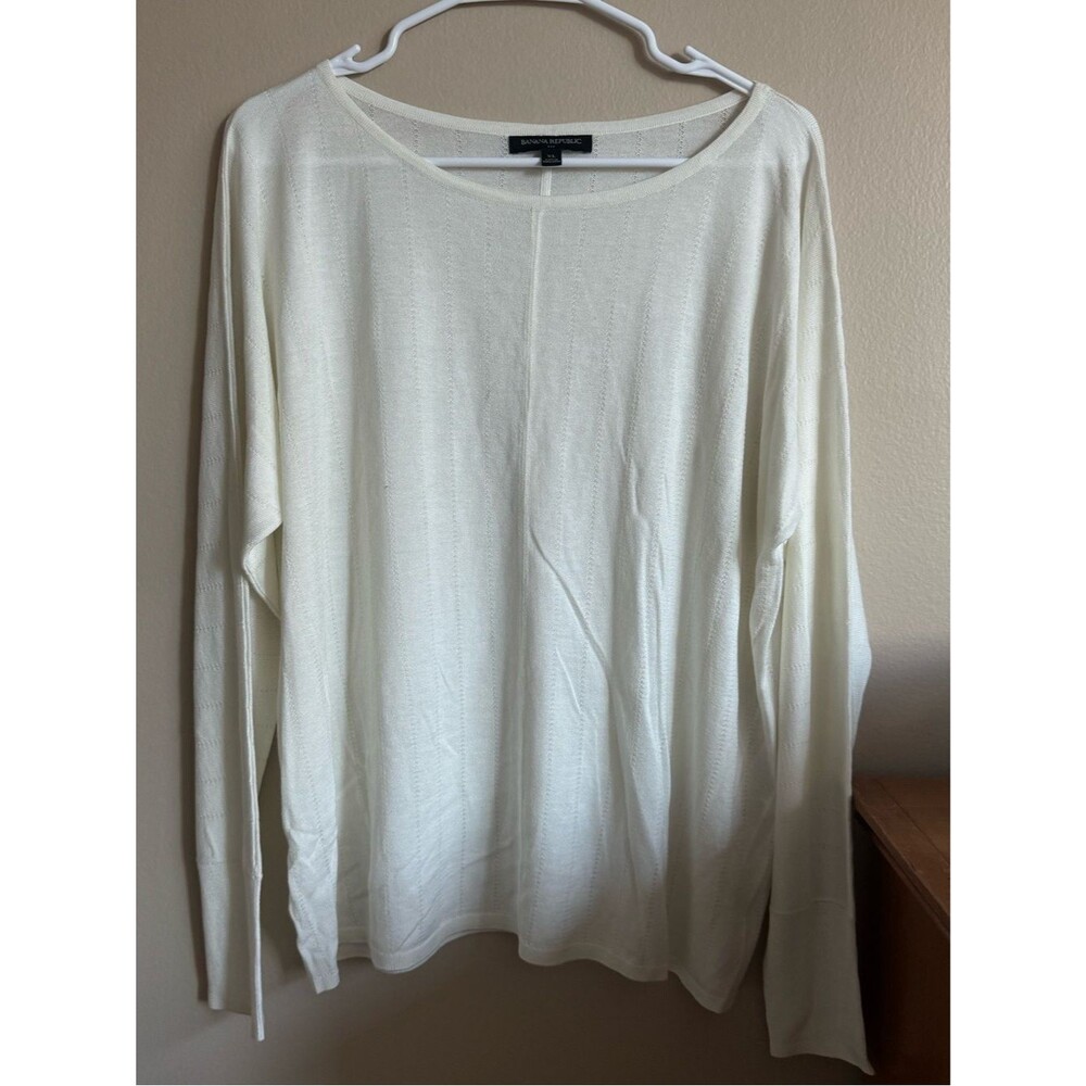 Banana Republic White Pointelle Knit Lightweight Sweater XL
